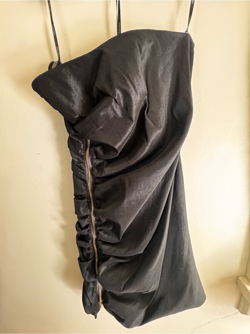 Calvin Klein Black Strapless Dress with Gold Front Zipper Size 10